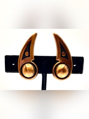 Vintage 1950s Copper Modernist Screw Back Earrings 1.5” MCM